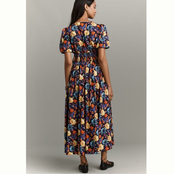 NWT Anthropologie Navy Floral Rose Print Katerina Button-Front Dress Women's 1X - Picture 9 of 15
